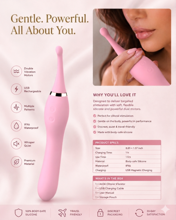Premium Pink Clitoral Vibrator with Dual Motors and Soft Silicone for Women