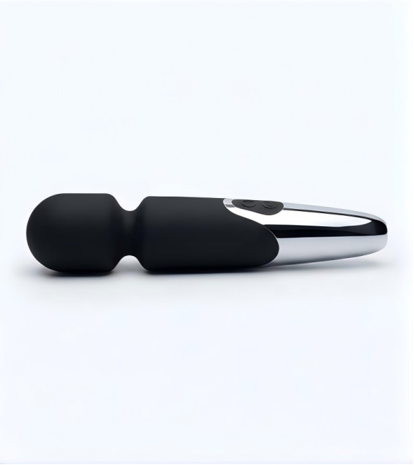 Aura Mini Wand Massager - Black and Chrome Waterproof Personal Body Massager with Magnetic Charging