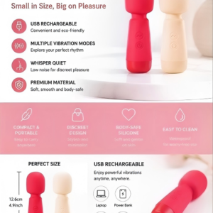 Ivy Micro Personal Massager - Compact Whisper-Quiet Wand Vibrator in Red and Cream